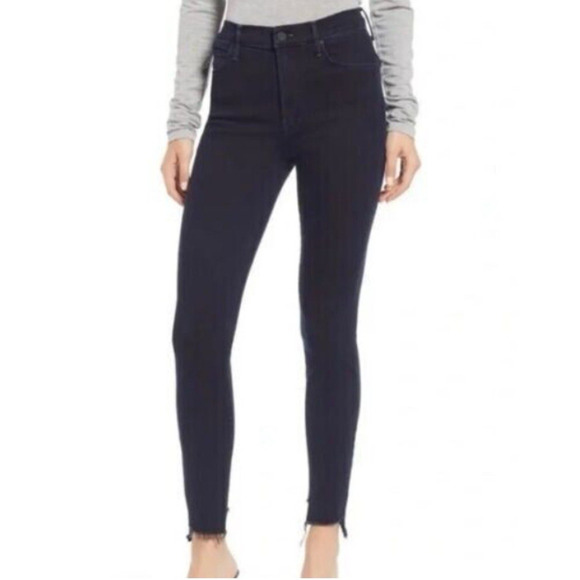 MOTHER The Stunner Zip Two Step Ankle Fray Holding Hands 28 Jeans Dark High Rise - Picture 1 of 11